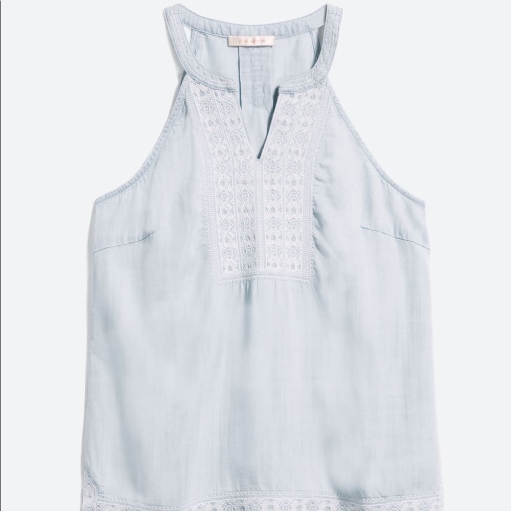 Meeka Embroidered Chambray Halter Top